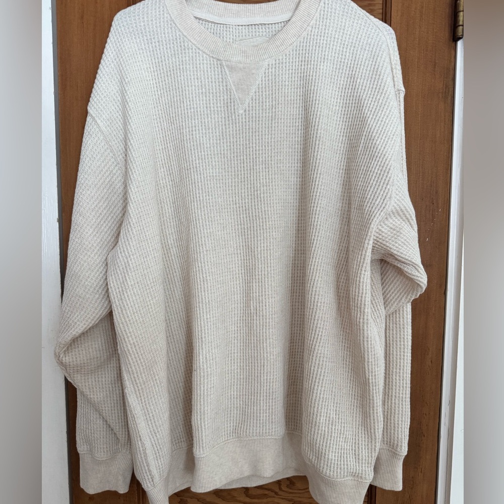 Aerie Cream Crewneck Waffle Knit Top